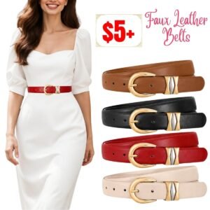 Faux Leather Belts with Gold Buckle