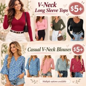 Ruffle Sleeve Blouses, V Neck Long Sleeve Shirts