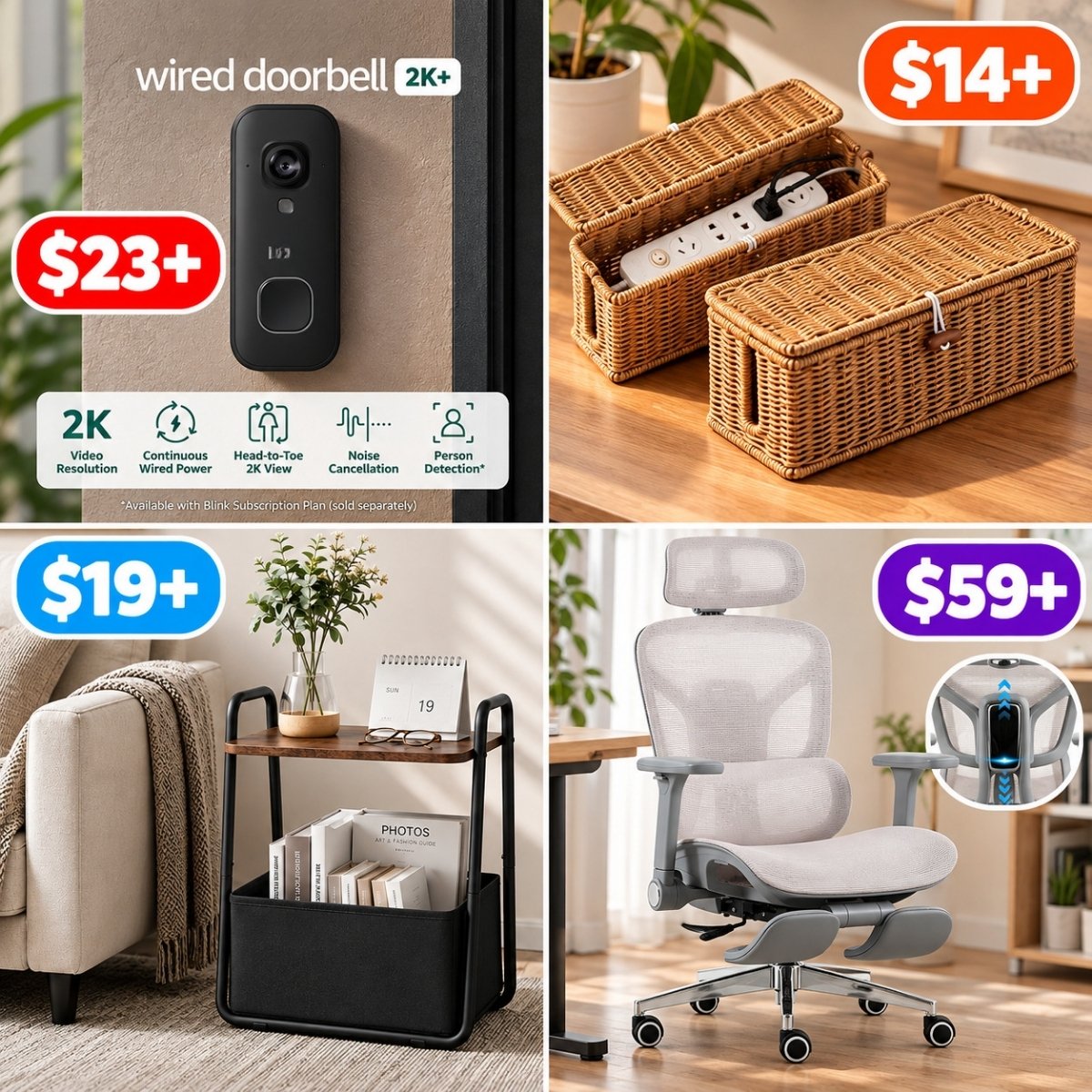 Door Bell | 2Pcs Cable Management Box | Side Table | Ergonomic Mesh Office Chair