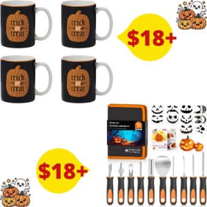 Halloween Pumpkin Carving Kit |  Halloween Porcelain Mug Set for 4