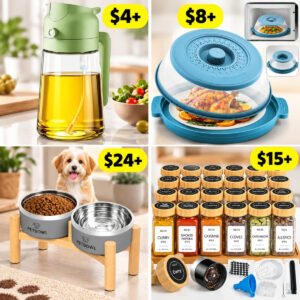 24 Pack Glass Spice Jars |  Wooden Salad Bowl  | Microwave Splatter Cover | Oil Sprayer