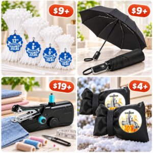 Mini Flat Umbrella |  Handheld Sewing Machine | Outdoor Faucet Covers | Zip Ties