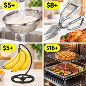 Banana Holder | Cooling Rack | Mesh Stainless Steel Rice Sieve Colander | Kitchen Scissors