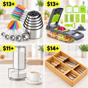Bamboo Silverware Drawer Organizer |  Porcelain Espresso Cups Set | Vegetable Chopper | Nesting Measuring Cups