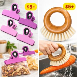 Produce Scrub Brush | Magnetic Bag Clips, 4 Pack