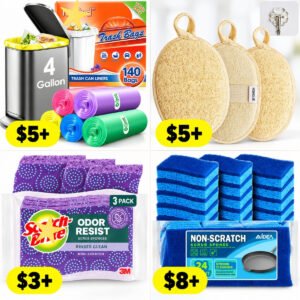 Trash Bags, 140 Count |  Loofah Sponge | Non-Scratch Scrub Sponges