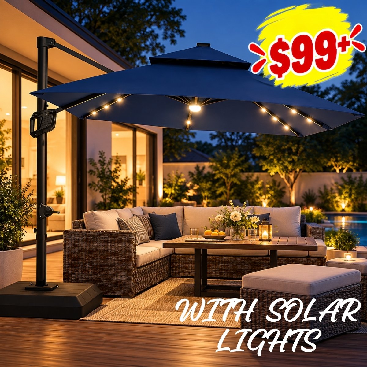 Solar Lights Cantilever Patio Umbrella