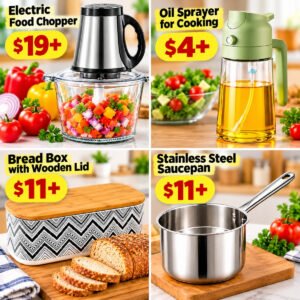 Oil Sprayer | Stainless Steel Saucepan | Bread Box | Electric Food Processor