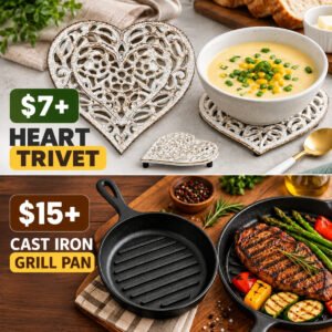Cast Iron Heart Trivet | Seasoned Cast Iron 9 Inch Grill Pan