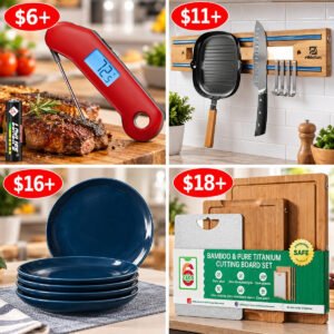 Meat Thermometer | Magnetic Knife Holder |  4Pc Accent Plates | Cutting Board Set