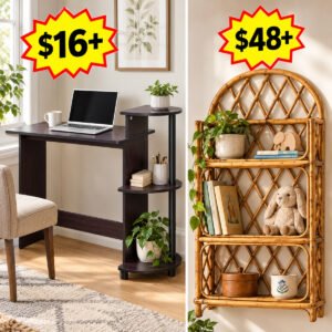 Gaming Desk with Shelves | 3-Tier Wall Shelf