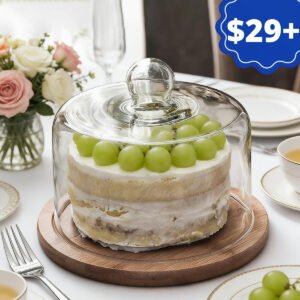 Wooden Cake Stand with Glass Dome