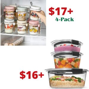 4 Pack Overnight Oats Containers |  Food Storage Containers, 6 Piece Set