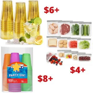 Disposable Plastic Cups | 12 Pack Silicone Bags