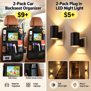 2-Pack Plug in LED Night Light,  2-Pack Car Backseat Organizer