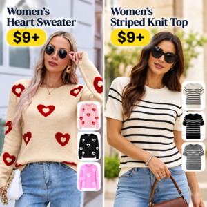 Trendy Double Cute Heart Pullover, Crew Neck Sweaters