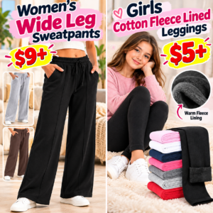 Girls Cotton Fleece Lined Leggings, Womens Wide Leg Sweatpants