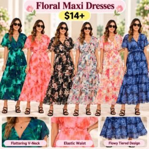 Womens Floral Boho Maxi Dress