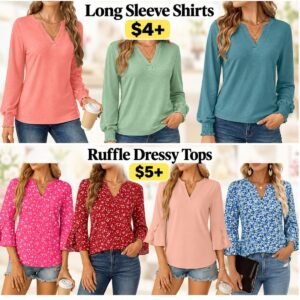 Ruffle 3/4 Sleeve Dressy Top ,  Long Sleeve Shirts