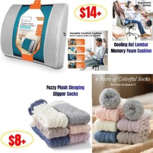 Cooling Gel Lumbar Memory Foam Cushion, Fuzzy Plush Sleeping Slipper Socks