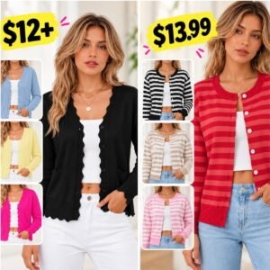 Cardigans w/ scalloped edges , Striped Cardigan Sweaters