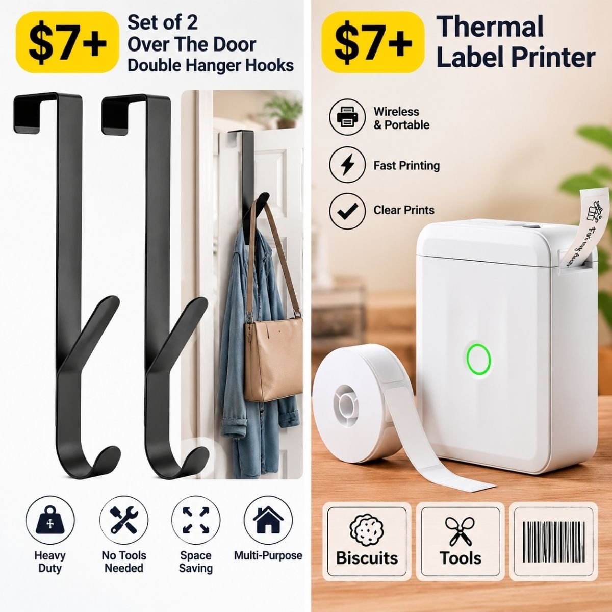 Thermal Label Printer , Set of 2 Over The Door Hanger Hooks