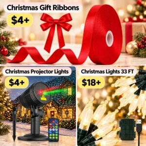 Christmas Lights 33 FT, Christmas Gift Ribbons, Christmas Projector Lights
