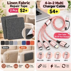 Multi Charger Cable, 2 Pcs Fabric Repair Tape