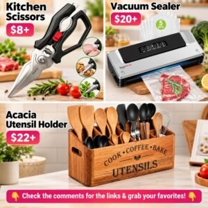 Kitchen scissors | Vacuum sealer| Acacia utensil holder
