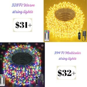 328Ft Warm string lights, | 394 Ft Multicolor string lights