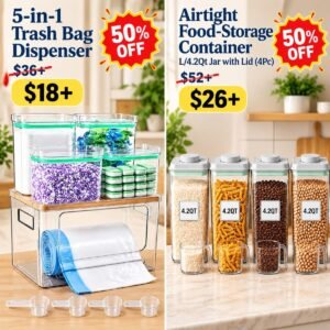 5-in-1 Trash Bag Dispenser (5Pc), Airtight Food-Storage Container 4L/4.2Qt (4Pc)