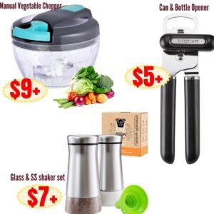 Can & Bottle Opener | Glass & SS shaker set | Manual Vegetable Chopper